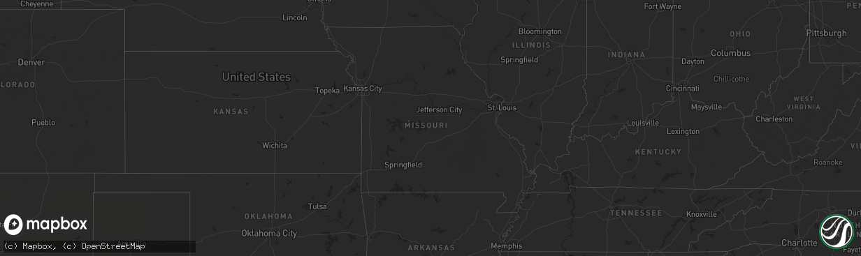 Hail map in Missouri on December 14, 2024