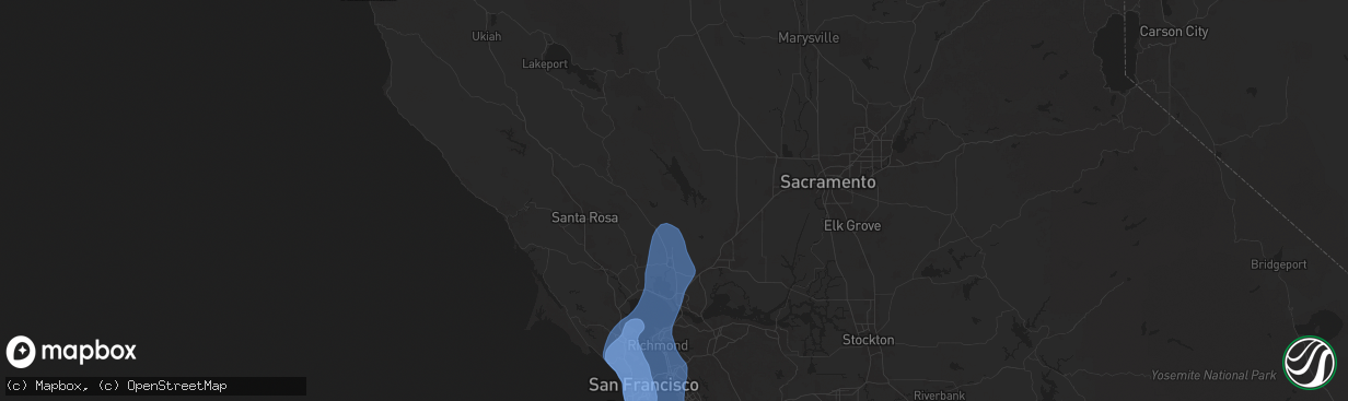 Hail map in Napa, CA on December 14, 2024