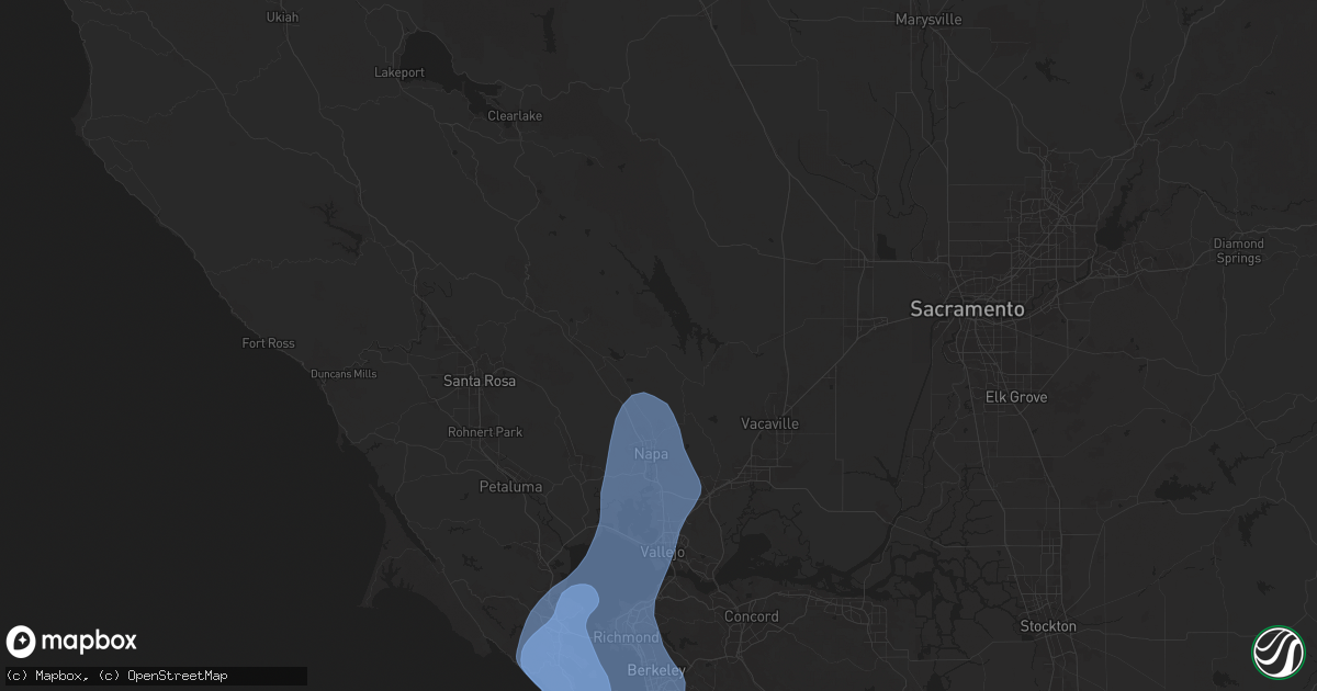 Hail map in Napa, CA on December 14, 2024