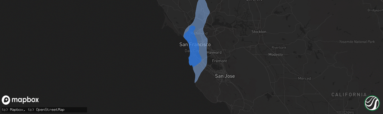 Hail map in Pacifica, CA on December 14, 2024