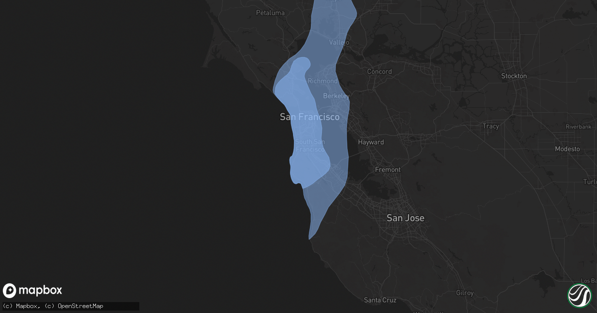 Hail map in Pacifica, CA on December 14, 2024