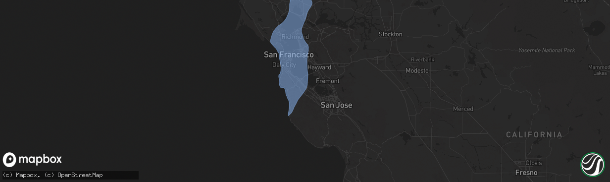 Hail map in Redwood City, CA on December 14, 2024