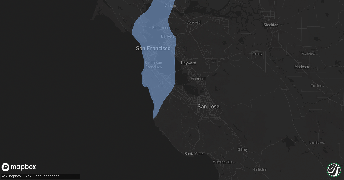 Hail map in Redwood City, CA on December 14, 2024