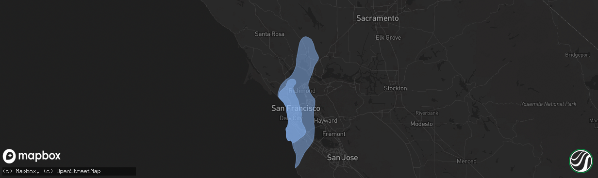 Hail map in Richmond, CA on December 14, 2024