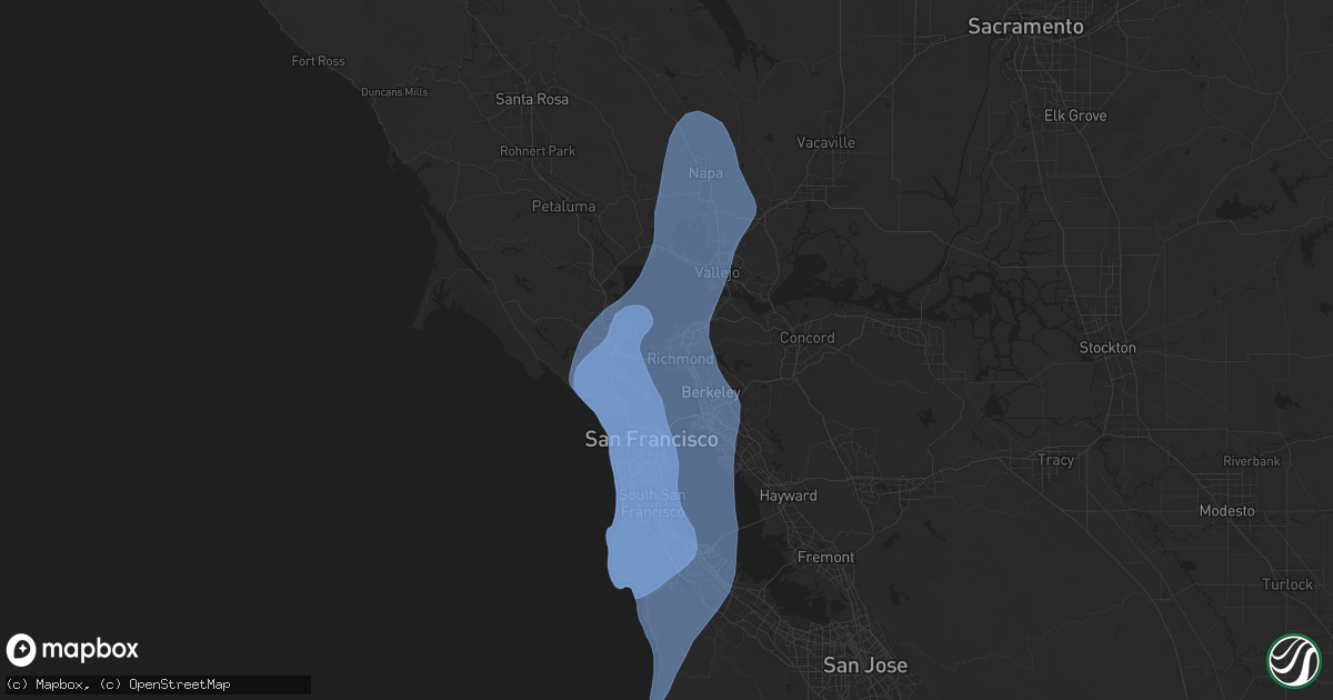 Hail map in Richmond, CA on December 14, 2024