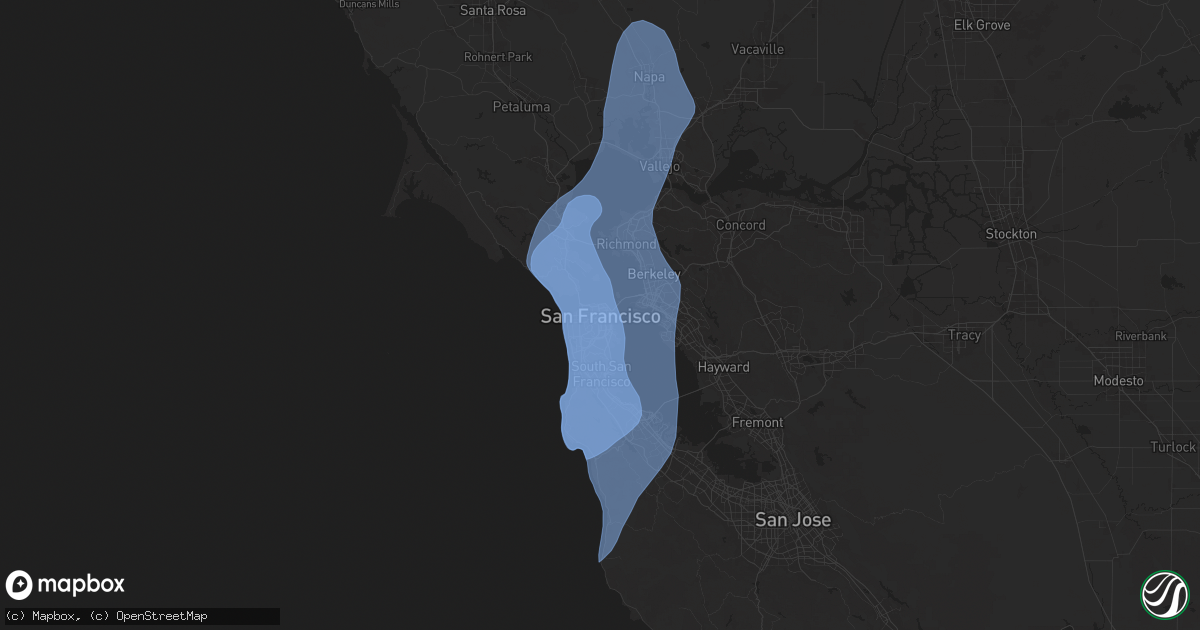 Hail map in San Francisco, CA on December 14, 2024
