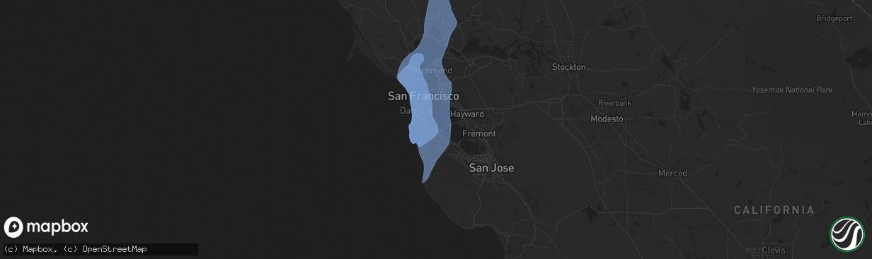 Hail map in San Mateo, CA on December 14, 2024