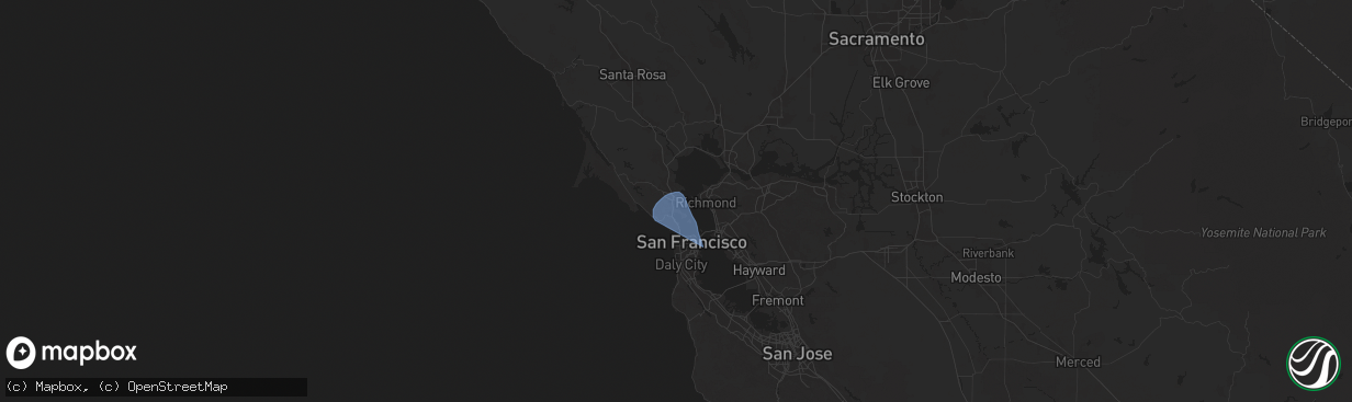 Hail map in San Quentin, CA on December 14, 2024