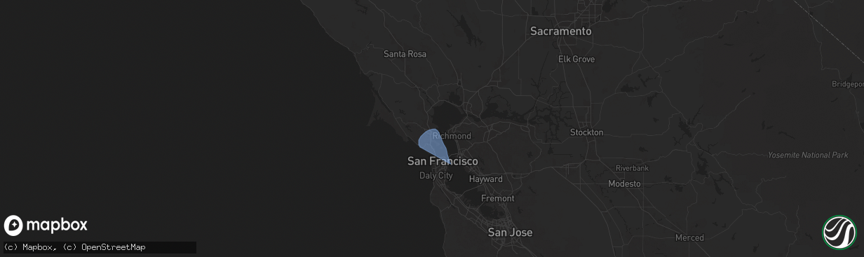 Hail map in San Rafael, CA on December 14, 2024