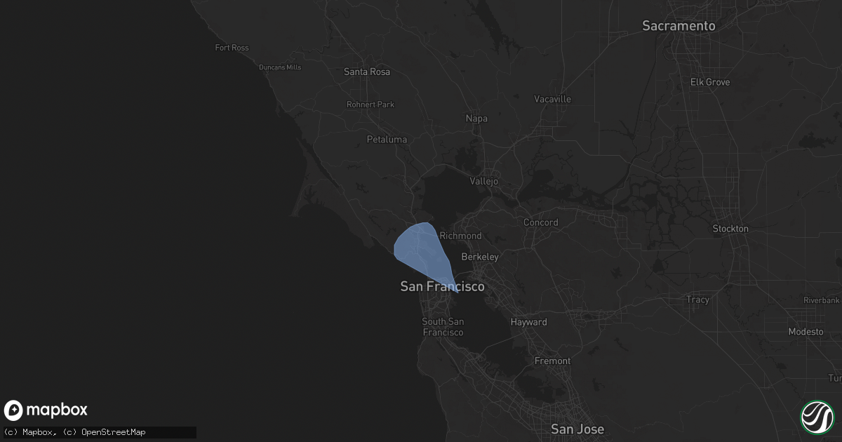 Hail map in San Rafael, CA on December 14, 2024