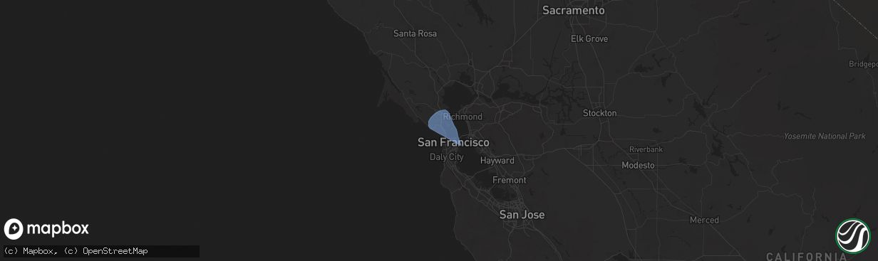 Hail map in Sausalito, CA on December 14, 2024