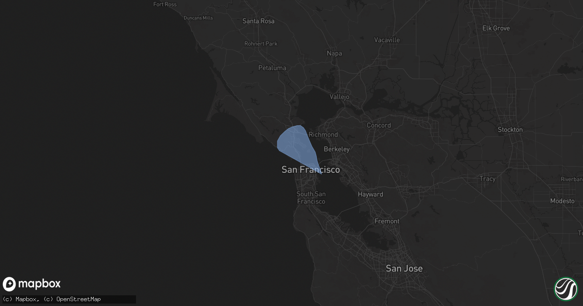 Hail map in Sausalito, CA on December 14, 2024