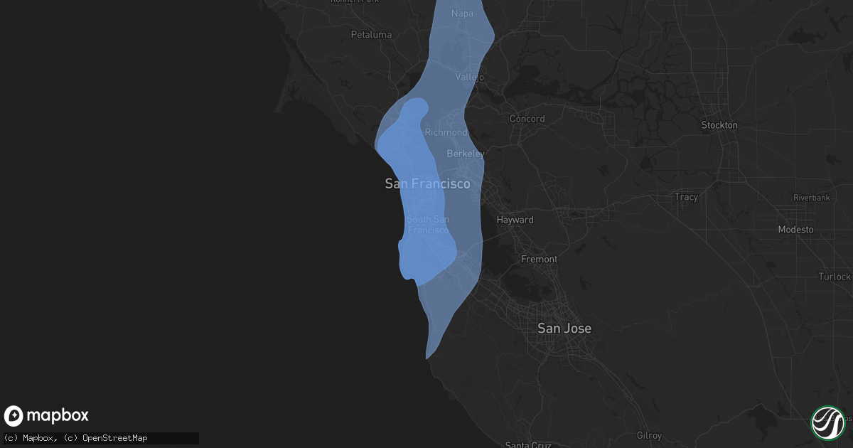Hail map in South San Francisco, CA on December 14, 2024