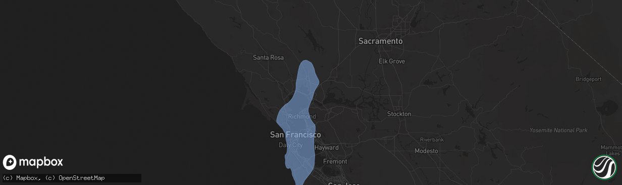 Hail map in Vallejo, CA on December 14, 2024