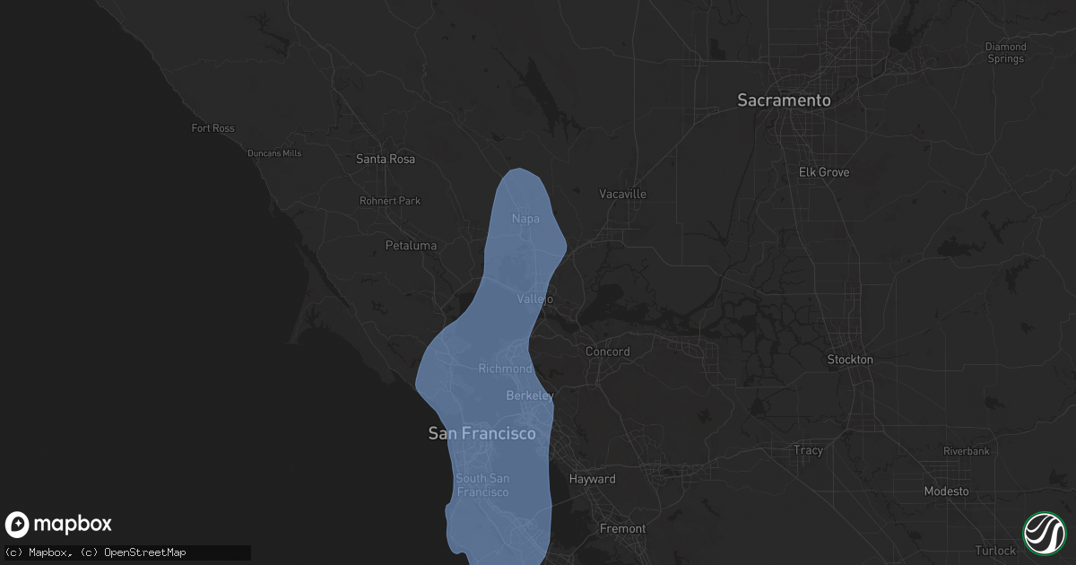 Hail map in Vallejo, CA on December 14, 2024