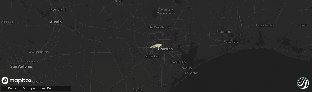 Hail map in Houston, TX on December 15, 2015