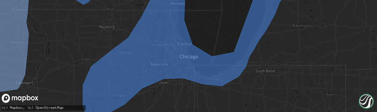 Hail map in Chicago, IL on December 15, 2021