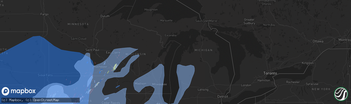 Hail map in Michigan on December 15, 2021