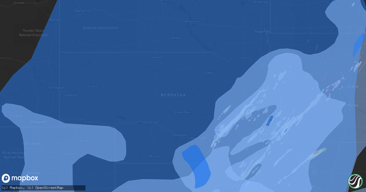 Hail map in Nebraska on December 15, 2021