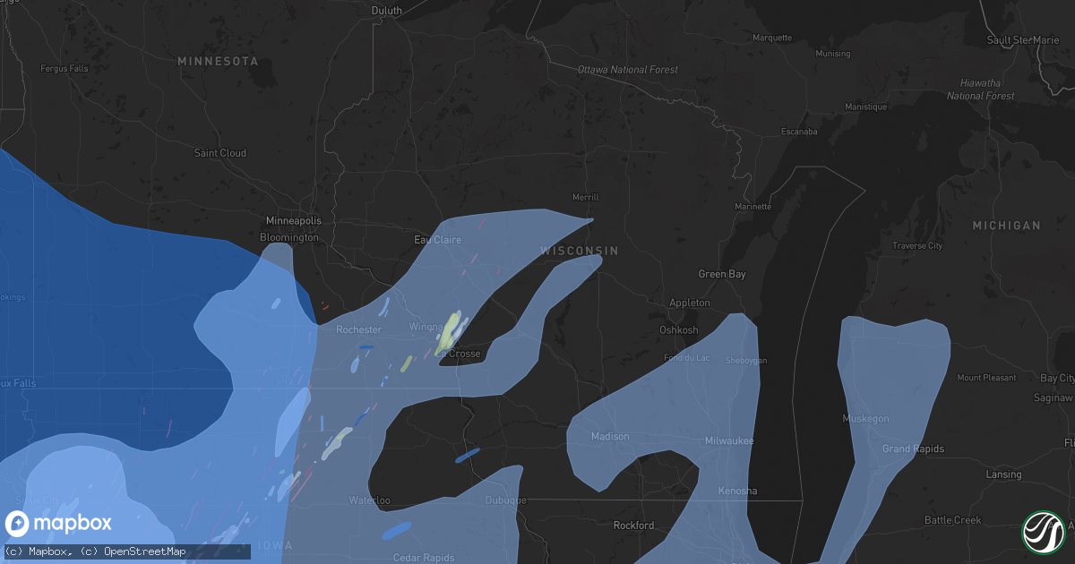 Hail map in Wisconsin on December 15, 2021