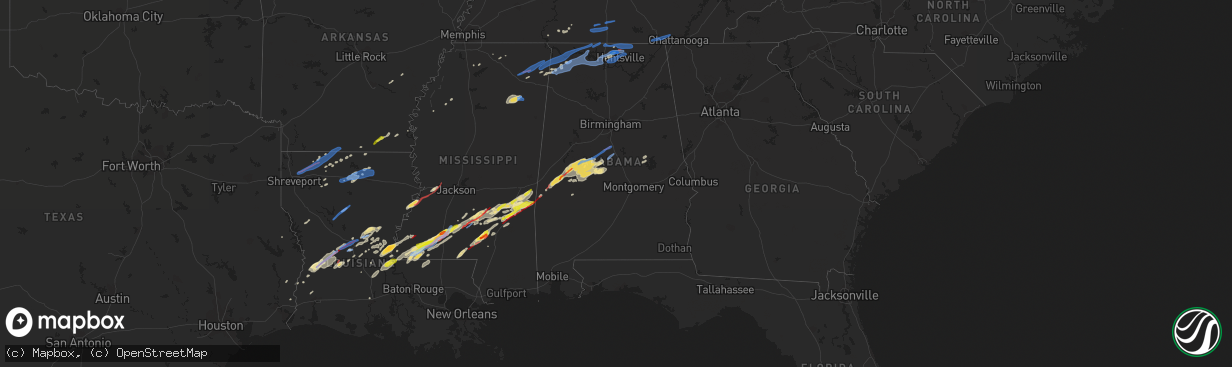 Hail map in Alabama on December 16, 2019