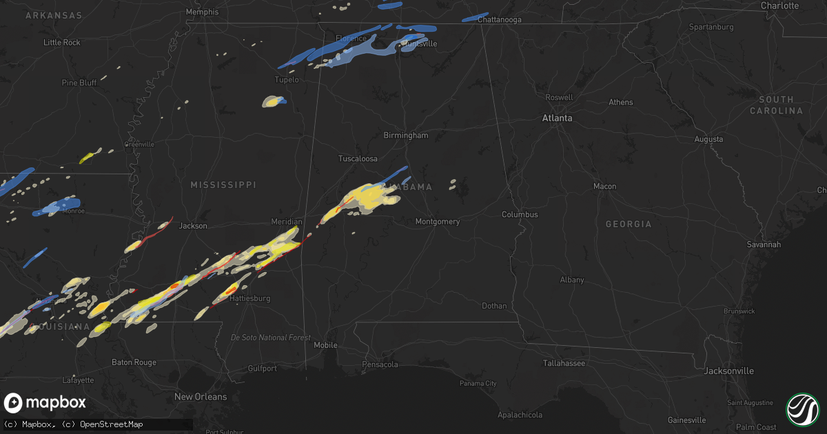 Hail map in Alabama on December 16, 2019