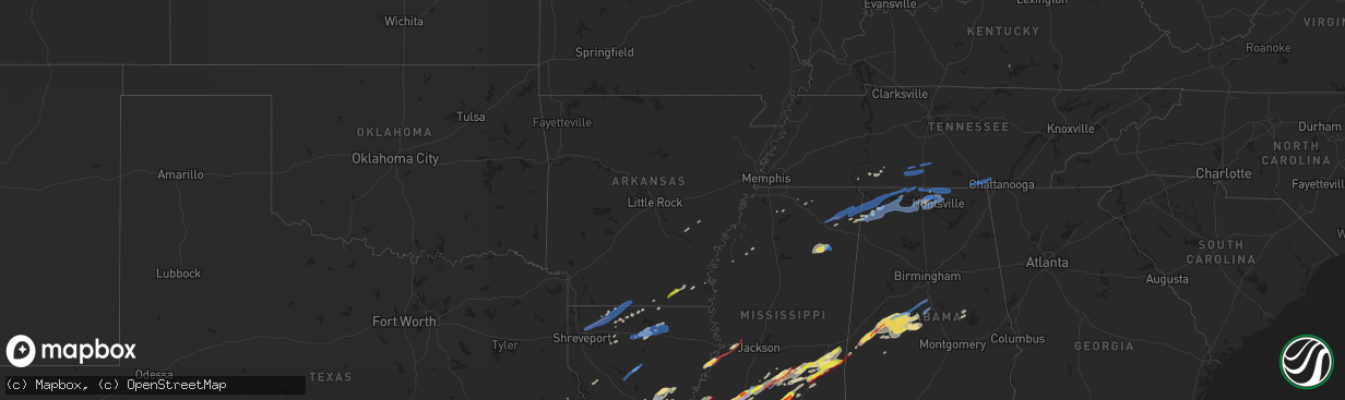 Hail map in Arkansas on December 16, 2019