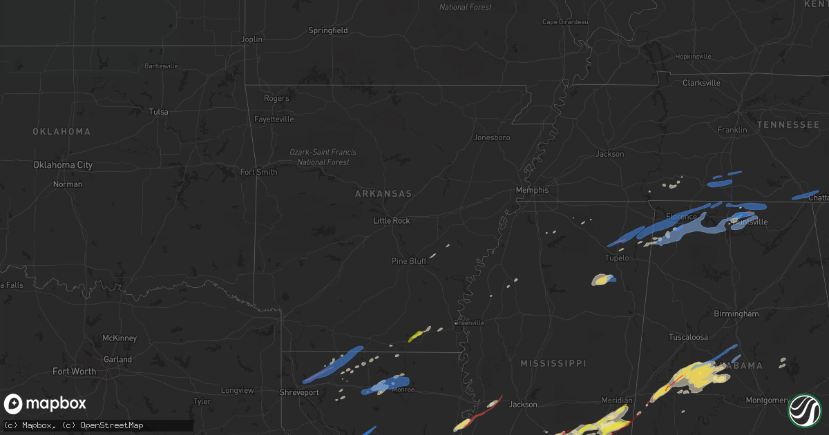 Hail map in Arkansas on December 16, 2019