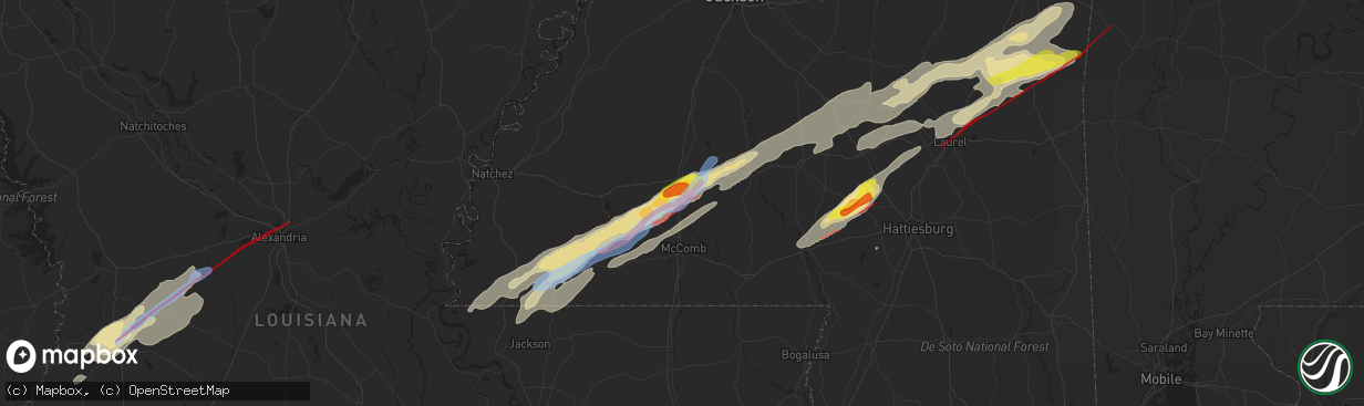 Hail map in Bogue Chitto, MS on December 16, 2019