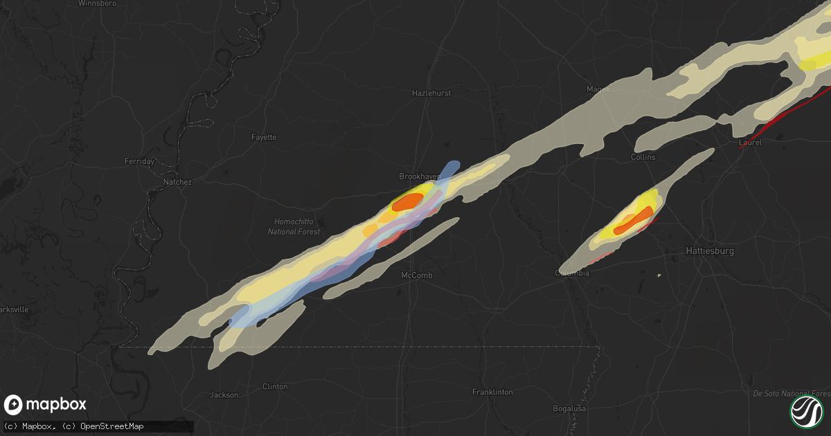Hail map in Bogue Chitto, MS on December 16, 2019