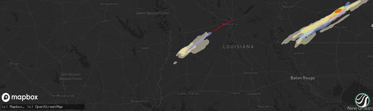 Hail map in Deridder, LA on December 16, 2019