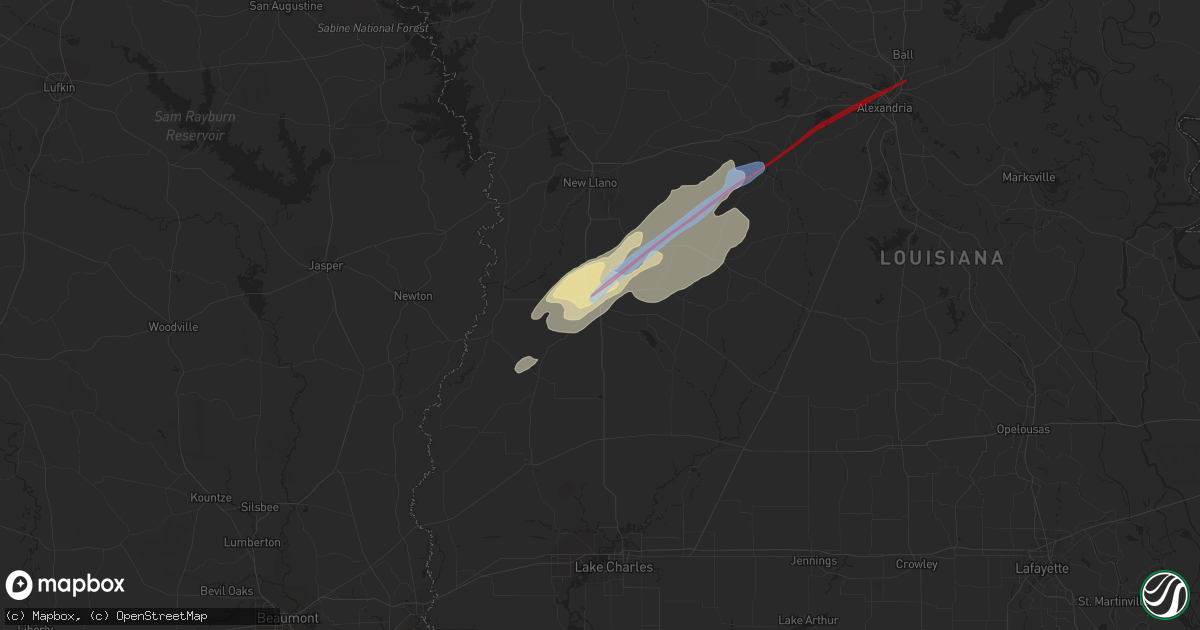 Hail map in Deridder, LA on December 16, 2019
