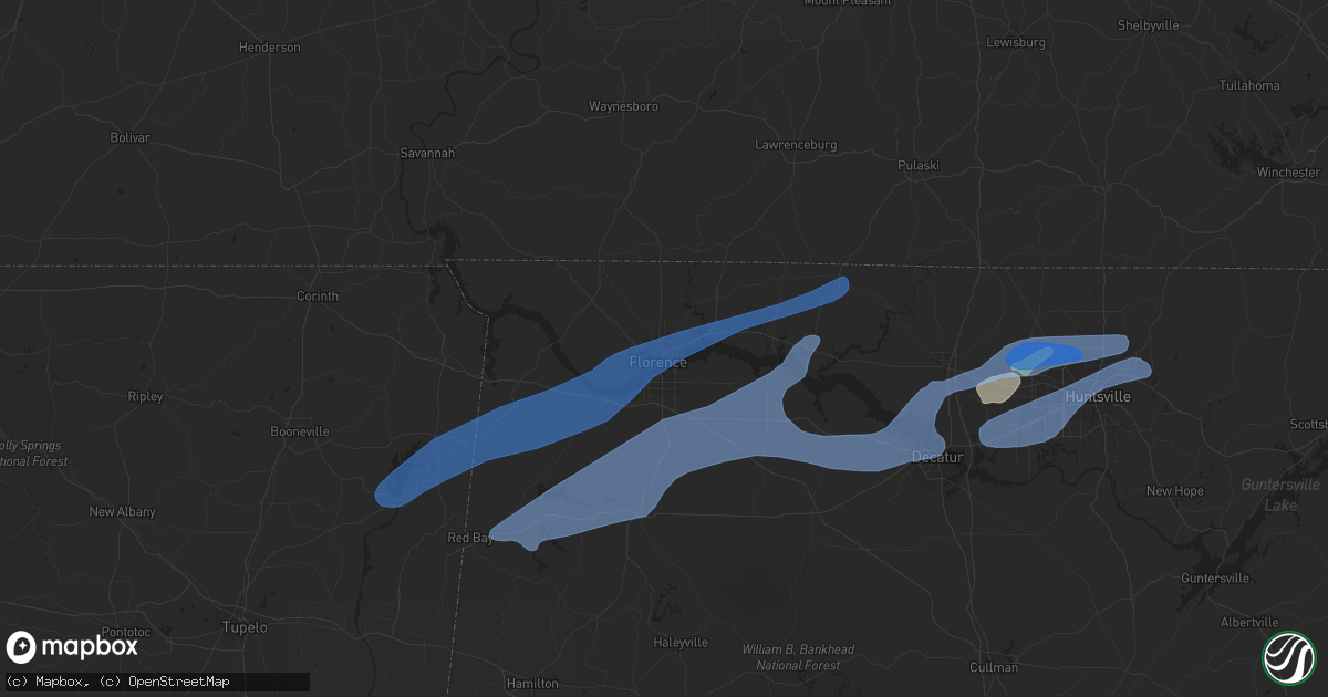 Hail map in Florence, AL on December 16, 2019