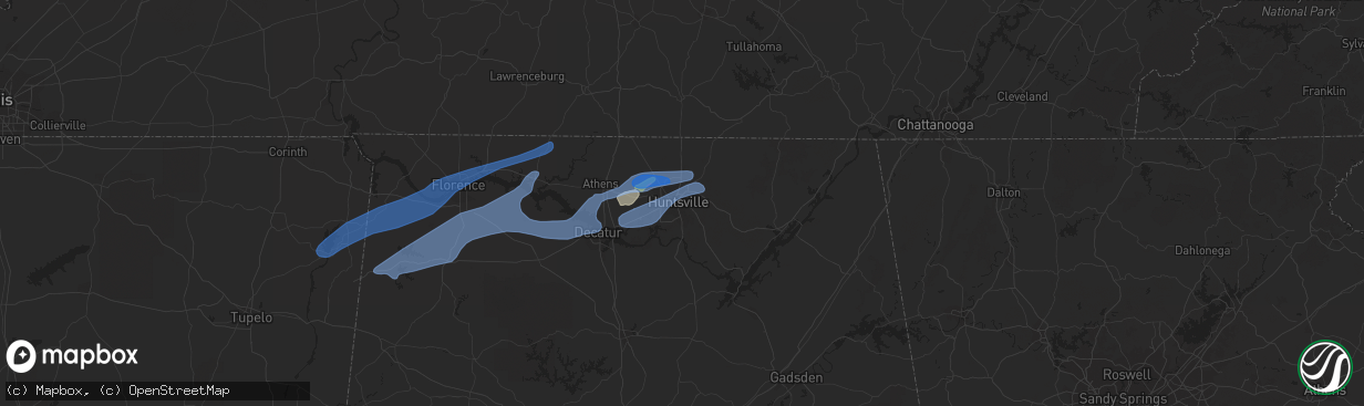 Hail map in Huntsville, AL on December 16, 2019