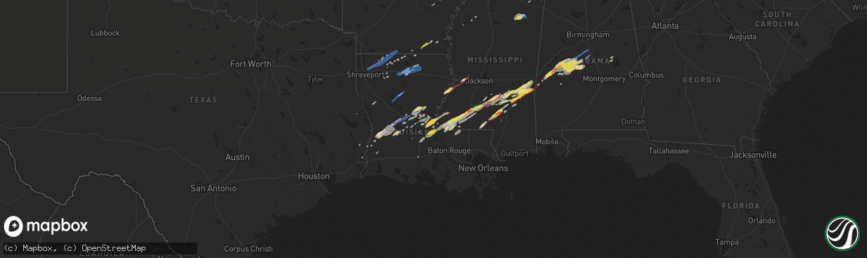 Hail map in Louisiana on December 16, 2019