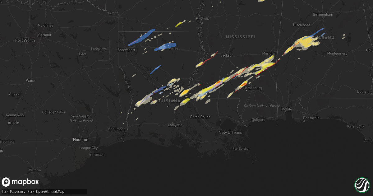 Hail map in Louisiana on December 16, 2019