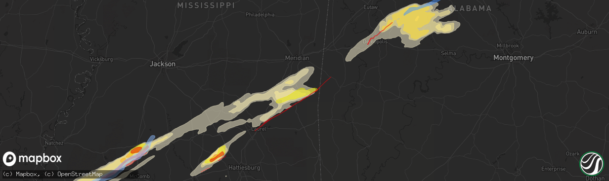 Hail map in Quitman, MS on December 16, 2019