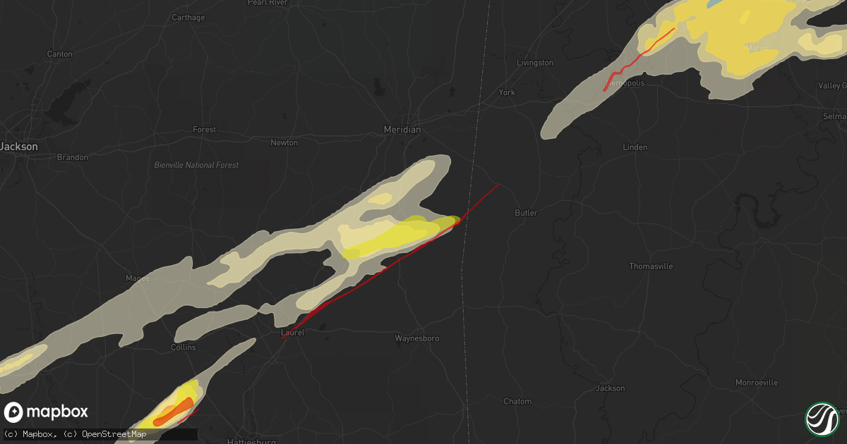 Hail map in Quitman, MS on December 16, 2019