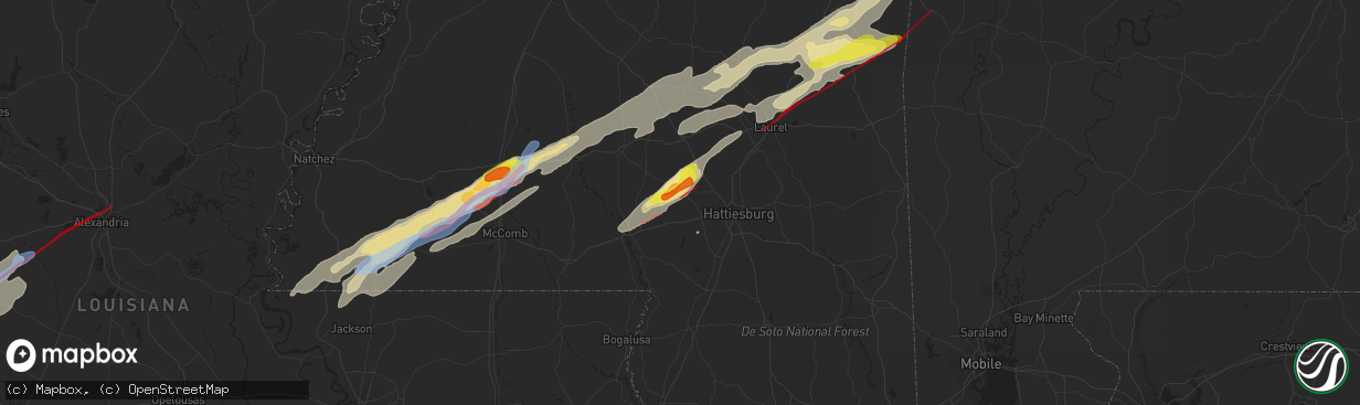 Hail map in Sumrall, MS on December 16, 2019