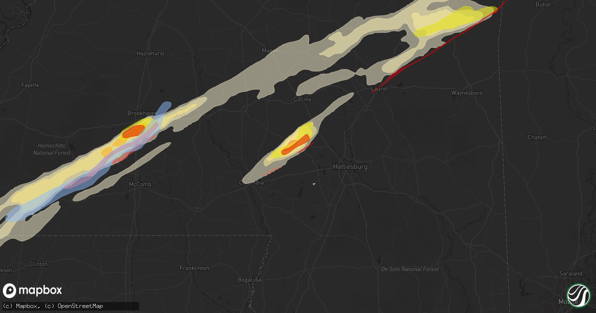 Hail map in Sumrall, MS on December 16, 2019