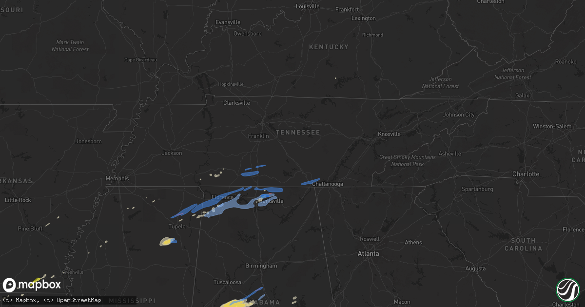 Hail map in Tennessee on December 16, 2019