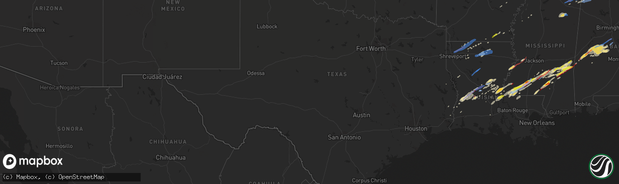 Hail map in Texas on December 16, 2019