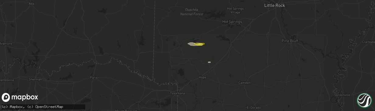 Hail map in Nashville, AR on December 16, 2021