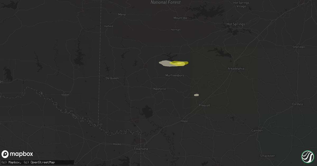Hail map in Nashville, AR on December 16, 2021