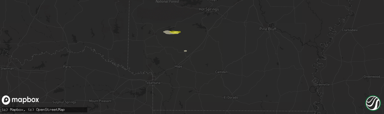 Hail map in Prescott, AR on December 16, 2021