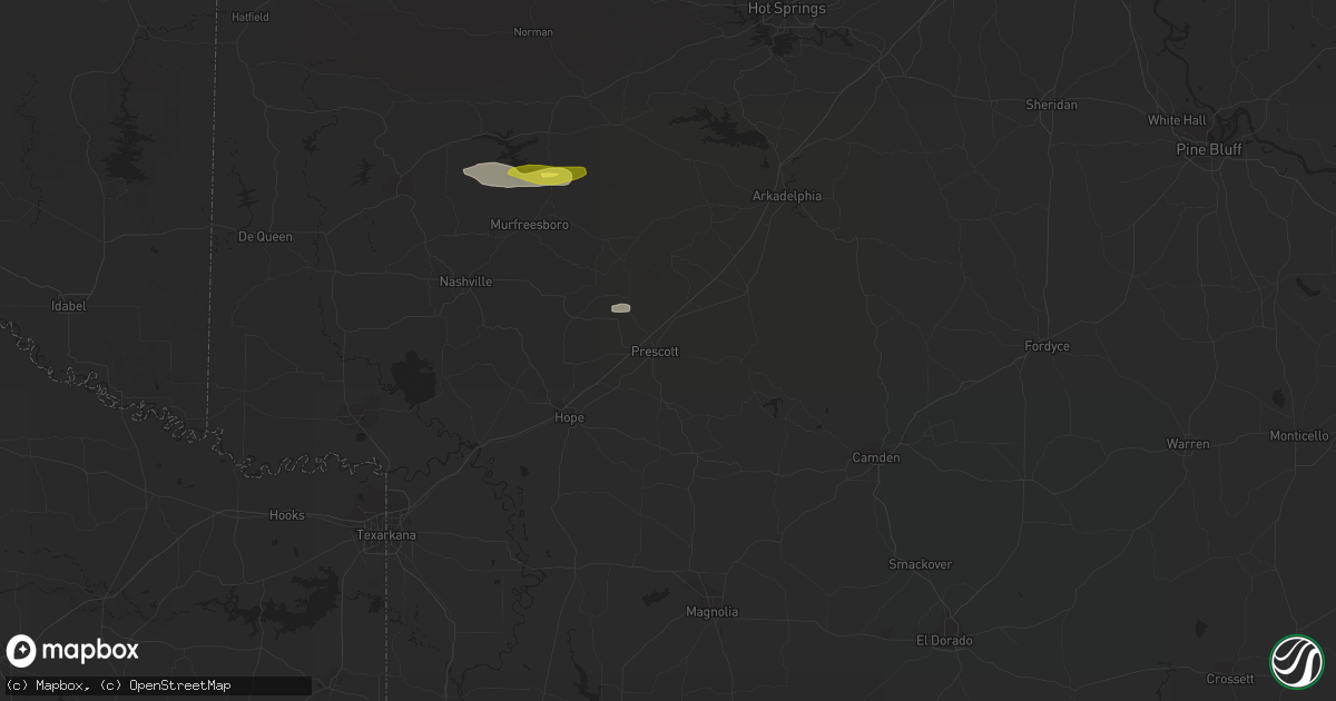 Hail map in Prescott, AR on December 16, 2021