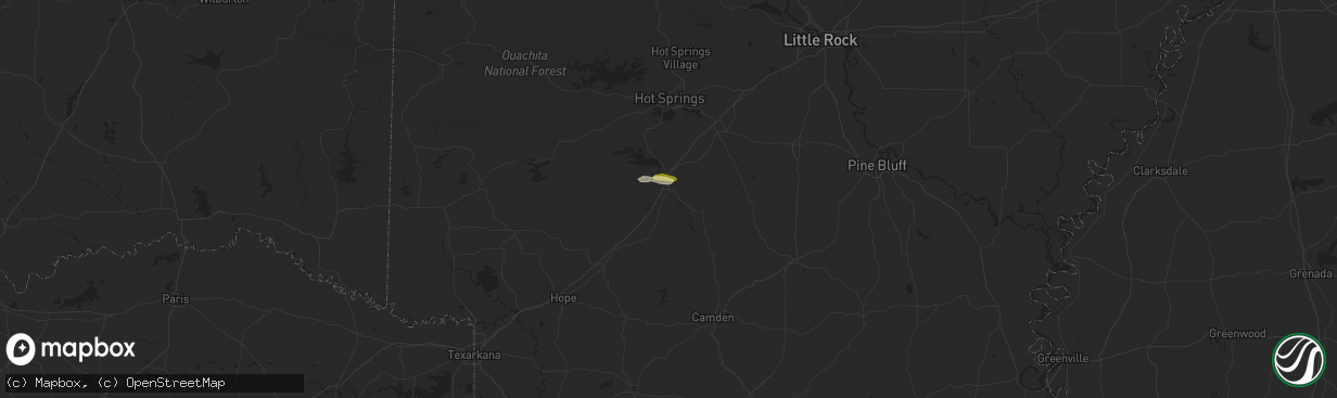 Hail map in Arkadelphia, AR on December 16, 2024