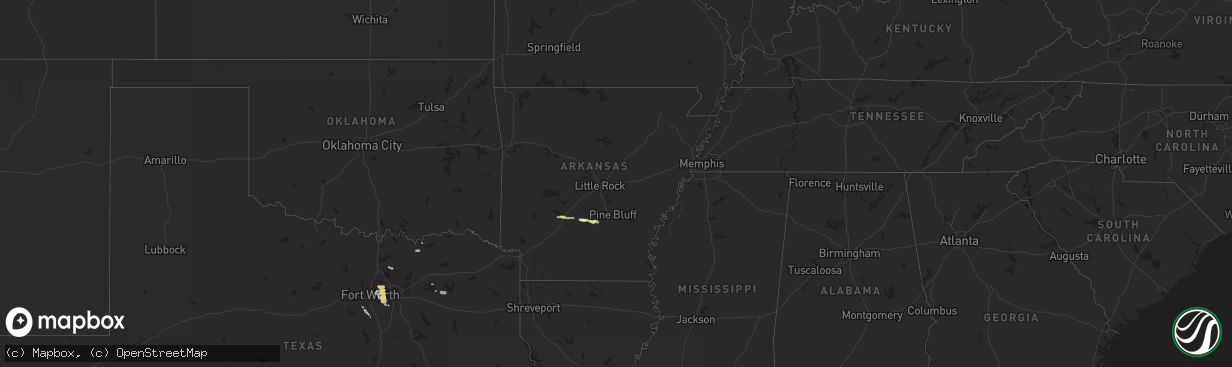 Hail map in Arkansas on December 16, 2024