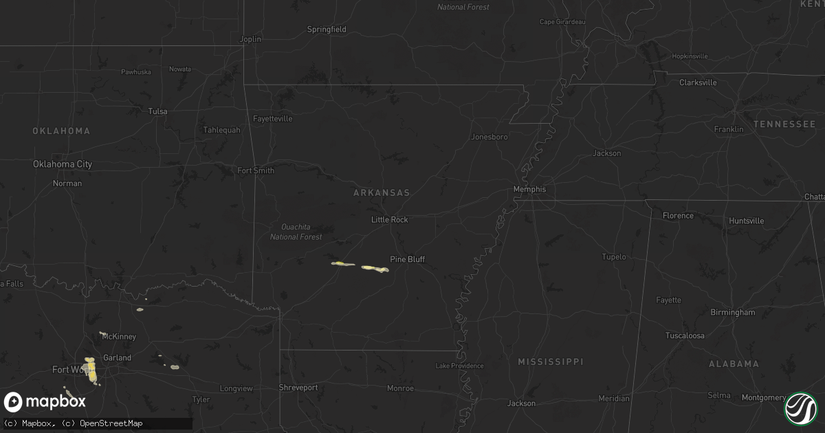 Hail map in Arkansas on December 16, 2024