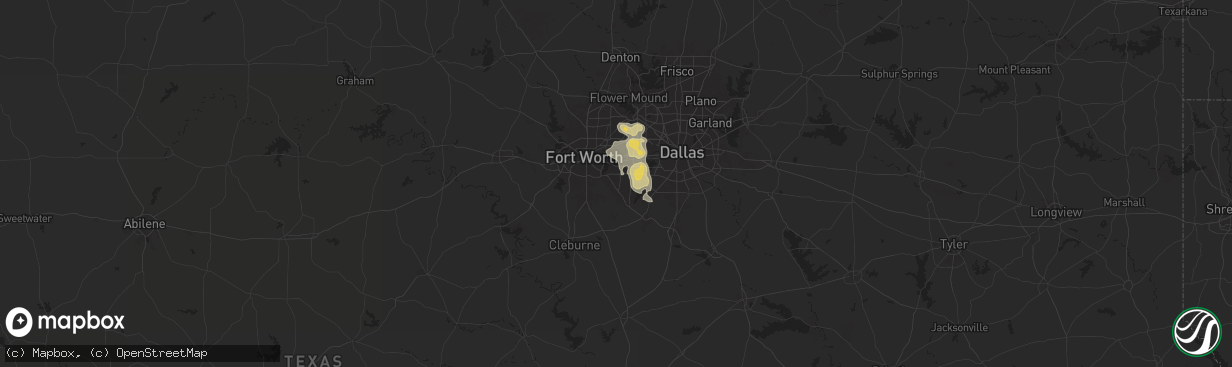 Hail map in Arlington, TX on December 16, 2024